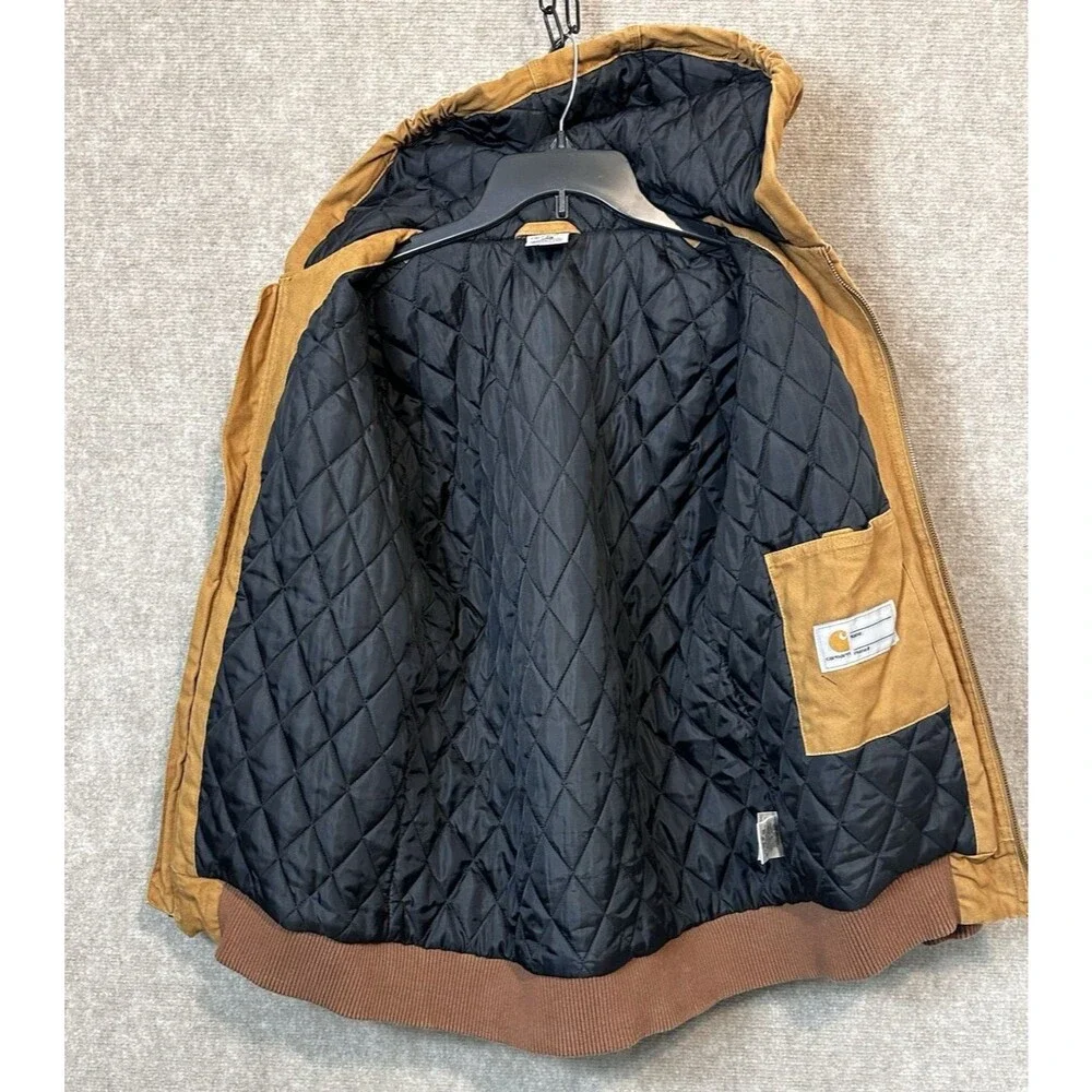 Carhartt Jacket Brown Canvas Jacket Youth Large 14-16 Coat Quilt Lining Hooded
